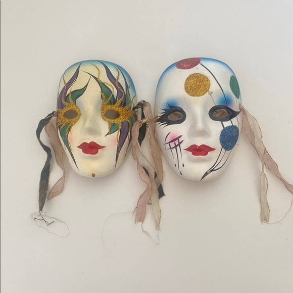Colorful Decorative Masks with Ribbons Set of 2 - Picture 1 of 8